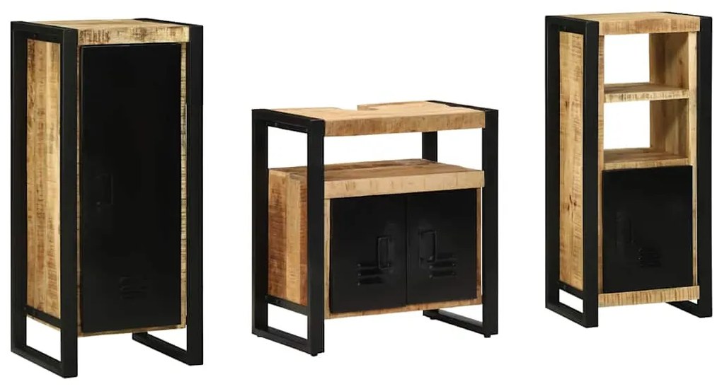 vidaXL Σετ Επίπλων Μπάνιου 3 pcs Καφέ και Μαύρο Στερεό ξύλο μάνγκο