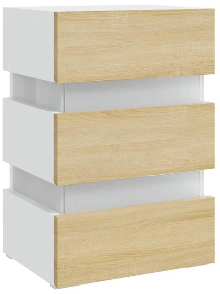 vidaXL Κομοδίνο με LED Λευκό/Sonoma Δρυς 45x35x67 εκ. Επεξεργασμ. Ξύλο