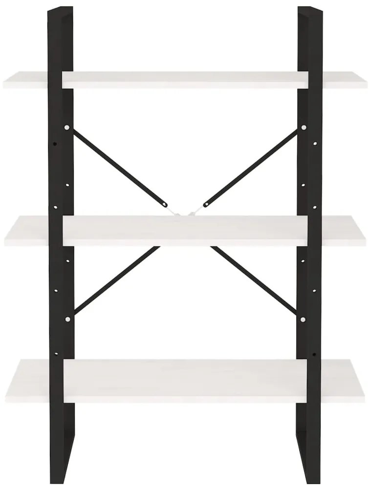 vidaXL Βιβλιοθήκη με 3 Ράφια Λευκή 80x30x105 εκ. από Μασίφ Ξύλο Πεύκου
