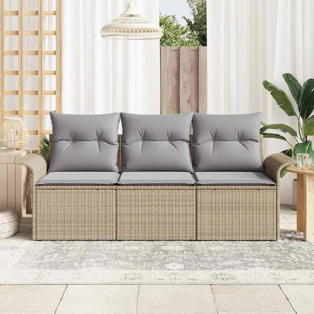 vidaXL Σετ Καναπέ Κήπου 3 pcs Μπεζ 196 x 62 x 85εκ συνθετικό ρατάν