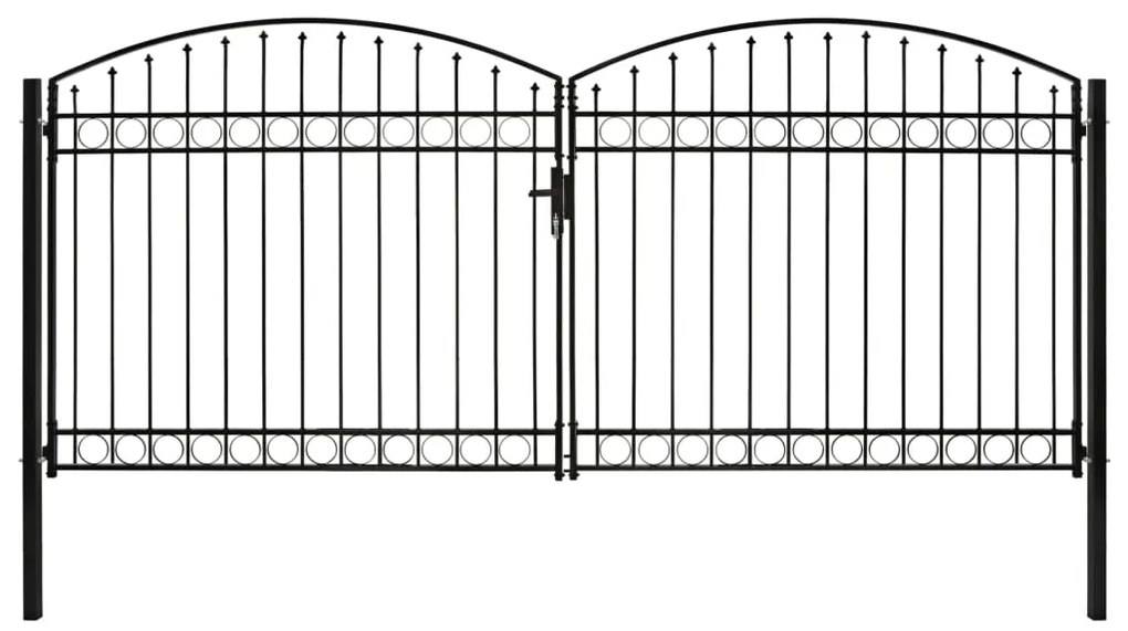 Καγκελόπορτα Διπλή με Αψιδωτή Κορυφή Μαύρη 400x200 εκ. Ατσάλινη