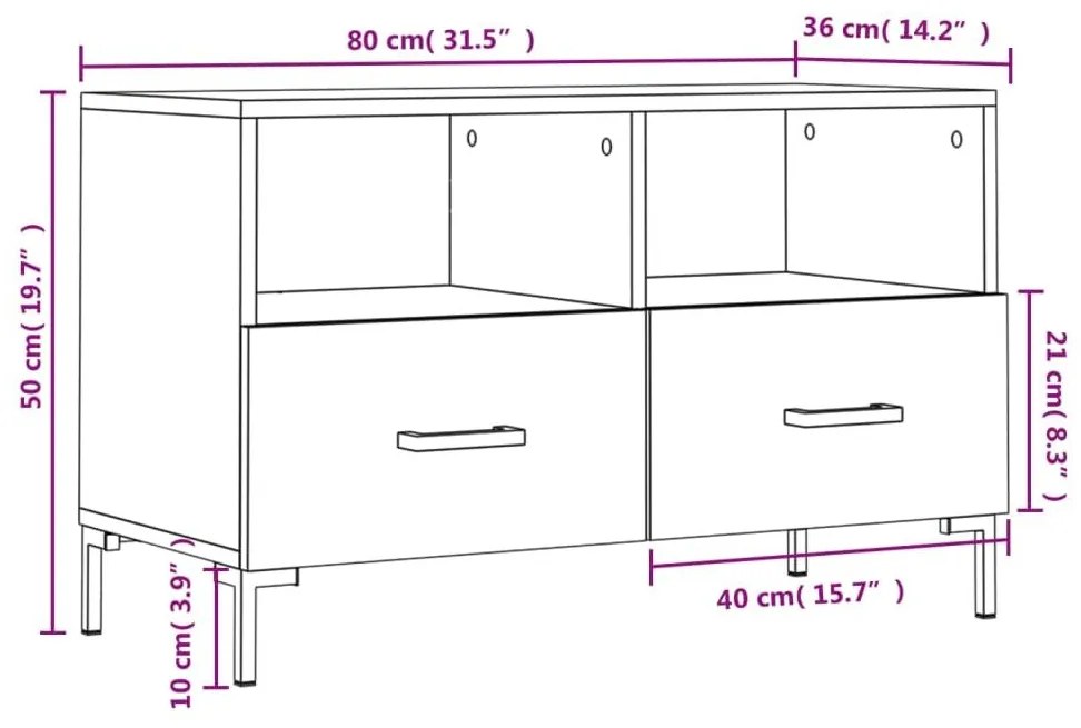 Έπιπλο Τηλεόρασης Γκρι Sonoma 80x36x50 εκ. από Επεξεργ. Ξύλο - Γκρι