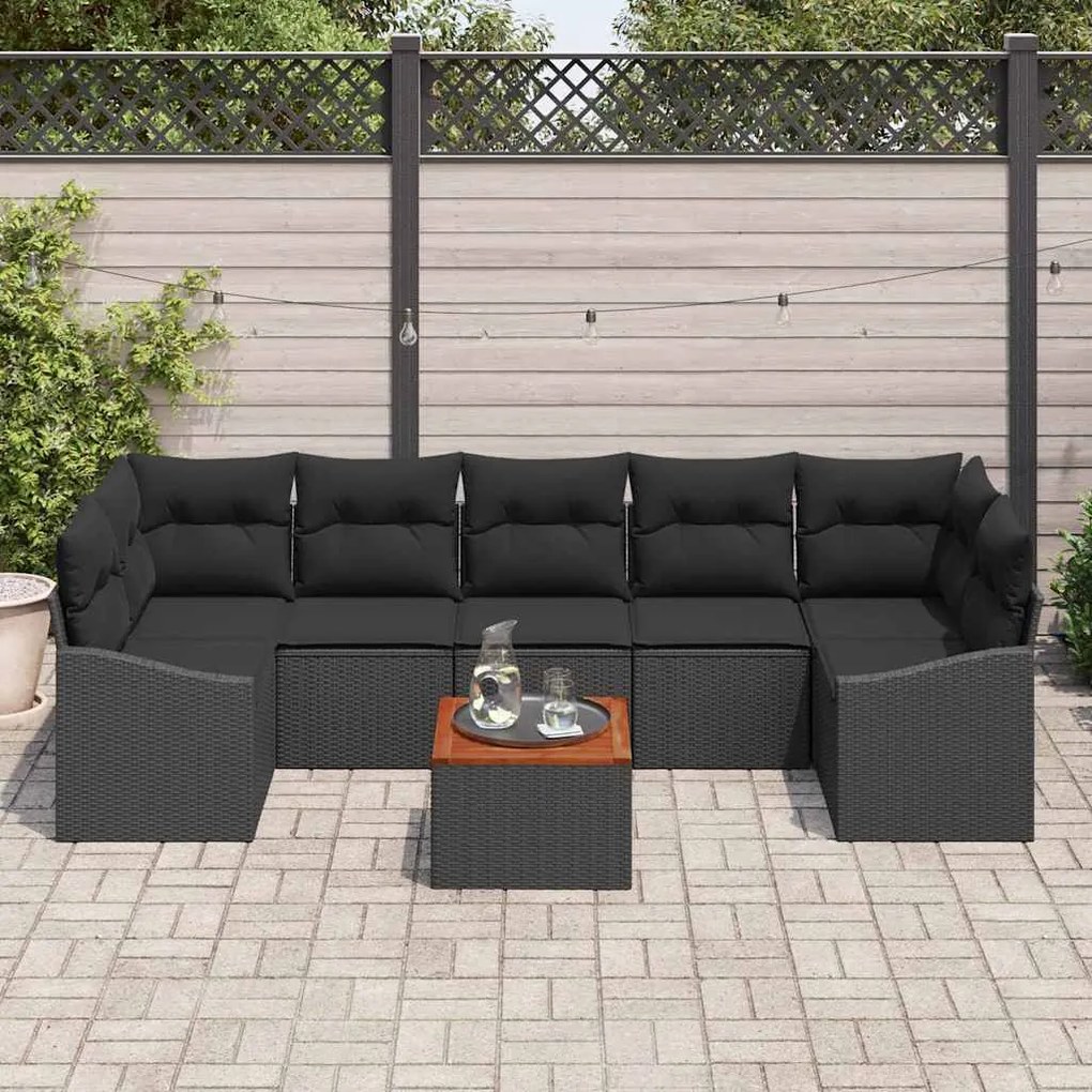 vidaXL Σετ Καναπέ Κήπου με μαξιλάρι 8 pcs Μαύρο Πολυ ράταν