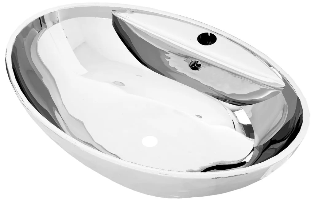 vidaXL Νιπτήρας με Οπή Υπερχείλισης Ασημί 58,5x39x21 εκ. Κεραμικός