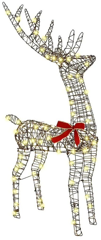 vidaXL Έλκηθρο με Ελάφια Θερμό λευκό 70 x 26 x 128,5 εκ Ρατάν