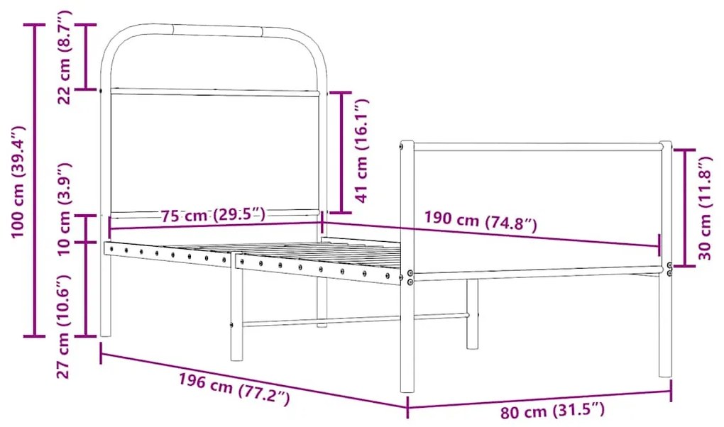 Πλαίσιο Κρεβατιού Χωρ. Στρώμα Sonoma Δρυς 75x190εκ Επεξ. Ξύλο - Καφέ