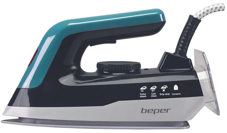 Σίδερο Beper P204CAL200, 2250W, Κεραμική πλάκα, Θερμοστάτης, Φίλτρο, Συνεχής κύκλος, Λευκό/Μπλε-Πράσινο