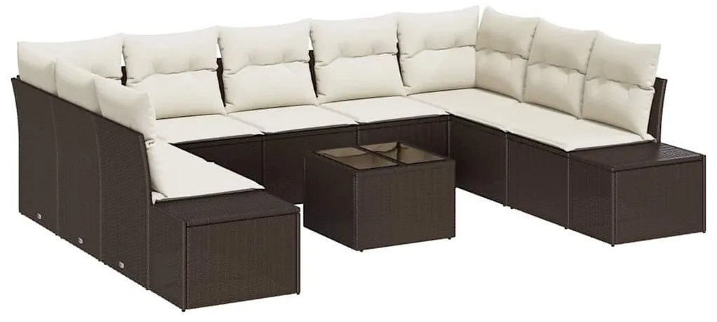 vidaXL Σετ Καναπέ Κήπου με μαξιλάρι 10 pcs Καφέ Πολυ ράταν
