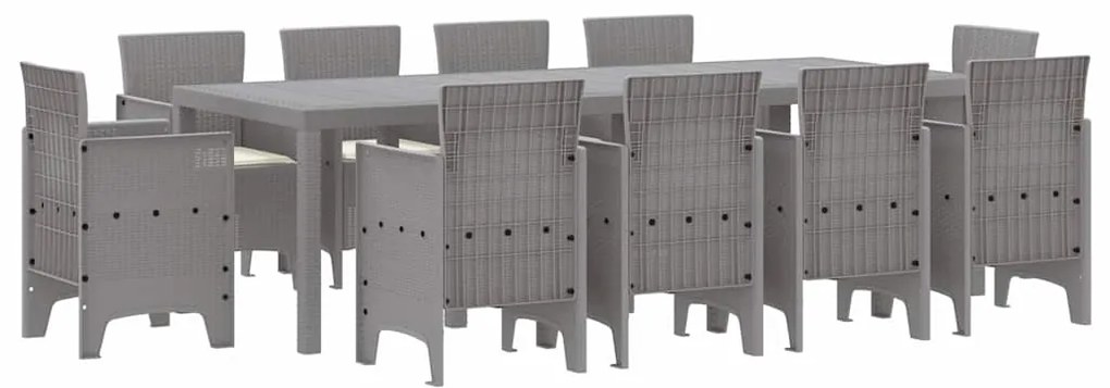vidaXL Σέτ φαγητού για κήπο 11 pcs Ανοιχτό γκρι Rattan Polt