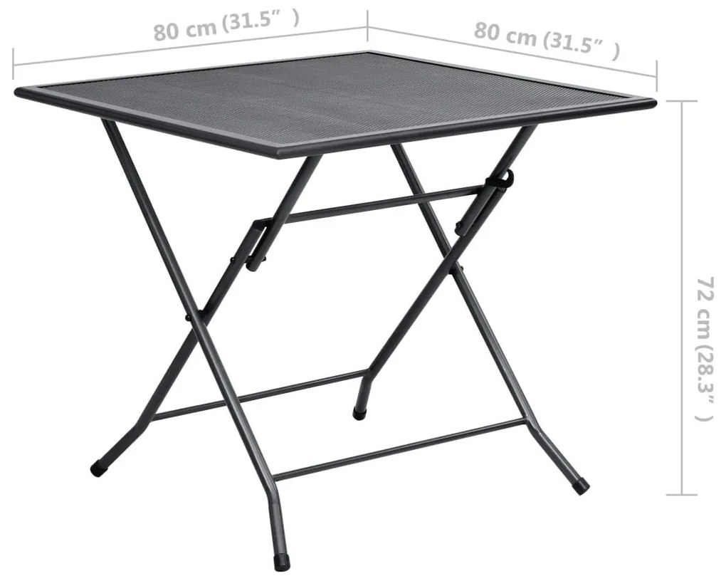 Τραπέζι Πτυσσόμενο με Πλέγμα Ανθρακί 80 x 80 x 72 εκ. Ατσάλινο - Ανθρακί