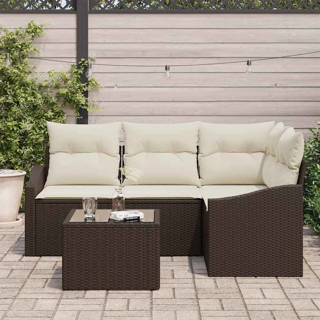 vidaXL Σέτ φαγητού για κήπο με μαξιλάρι 5 pcs Καφέ, Κρέμα