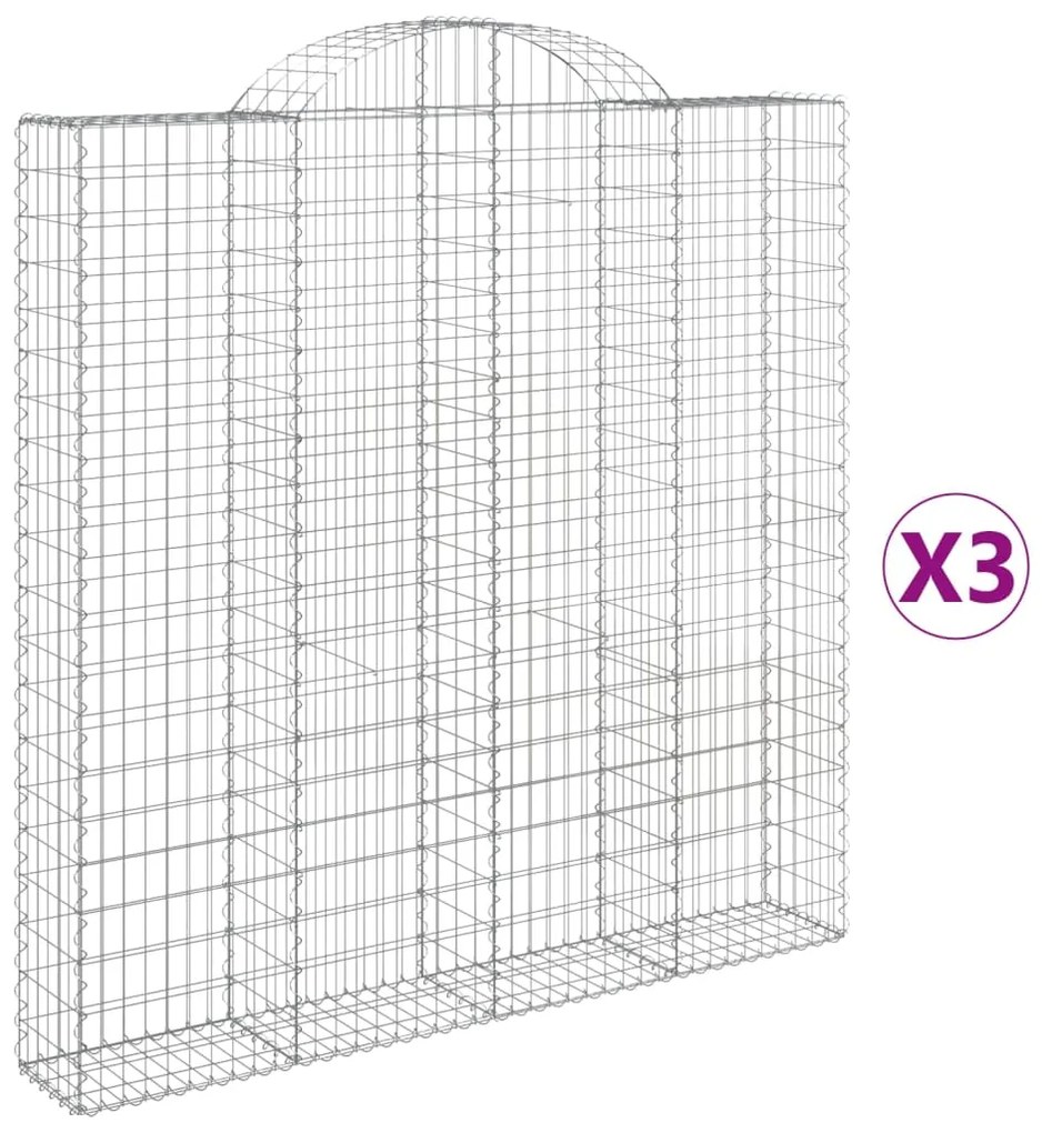 vidaXL Συρματοκιβώτια Τοξωτά 3 τεμ. 200x30x200/220 εκ. Γαλβαν. Ατσάλι