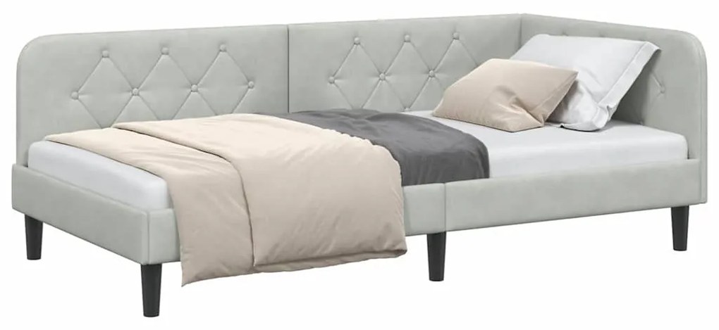 vidaXL Κρεβάτι Γωνίας με κεφαλάρι Ανοιχτό γκρι 100 x 200 cm Βελούδο