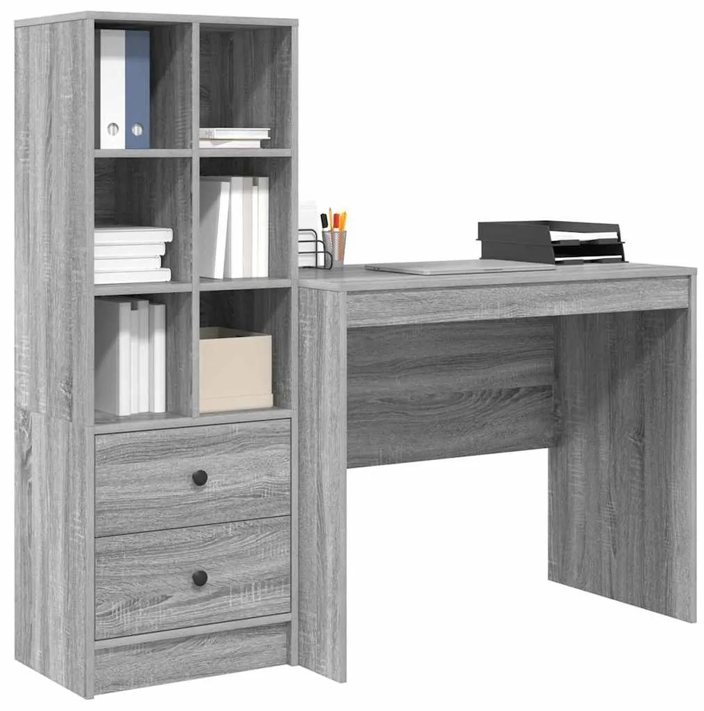 vidaXL Γραφείο με αποθηκευτικό χώρο 2 pcs Γκρι sonoma 90 x 50 x 76 εκ.