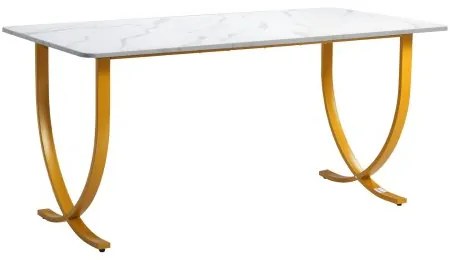 VEVOR Executive Desk, 160 cm W x 80 cm D Large Office Desk, Modern Computer Table Conference Meeting Room Table, Business Furniture Enlarged Desktop for Home Office, White and Gold