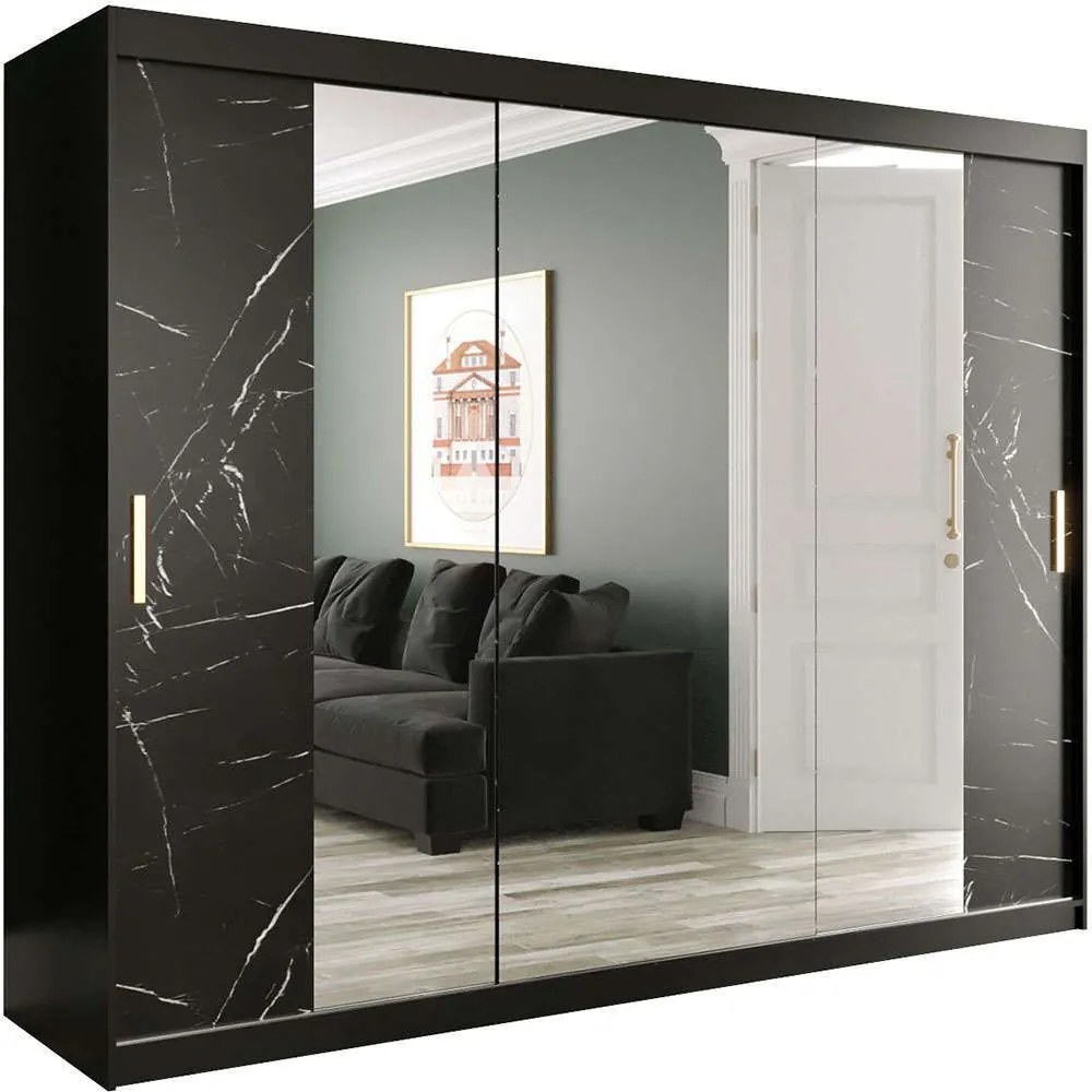 Ντουλάπα Δίφυλλη Συρόμενη Marmur Plus II 162352509 250x62x200cm Marble Effect Black-Gold Δίφυλλη