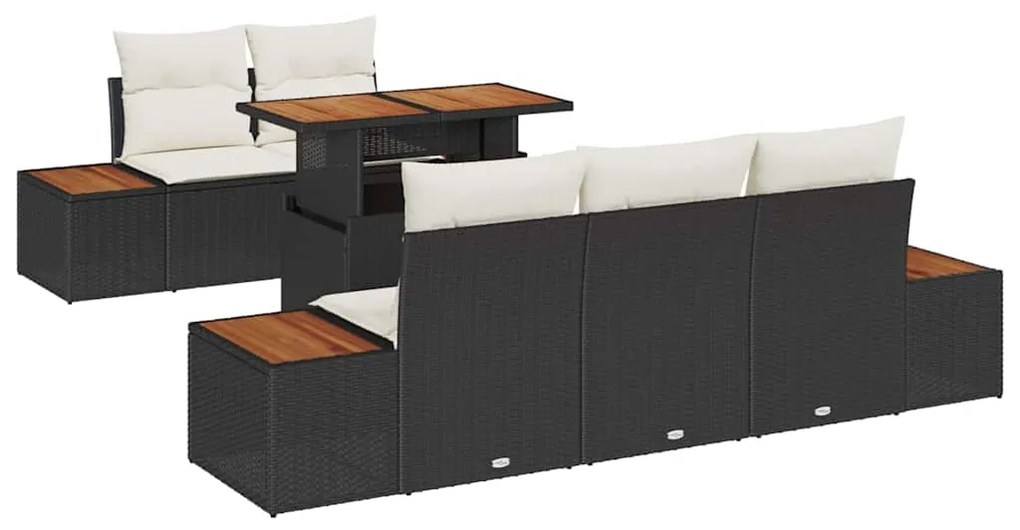 vidaXL Σέτ φαγητού για κήπο με μαξιλάρι 6 pcs Μαύρο και Μπεζ