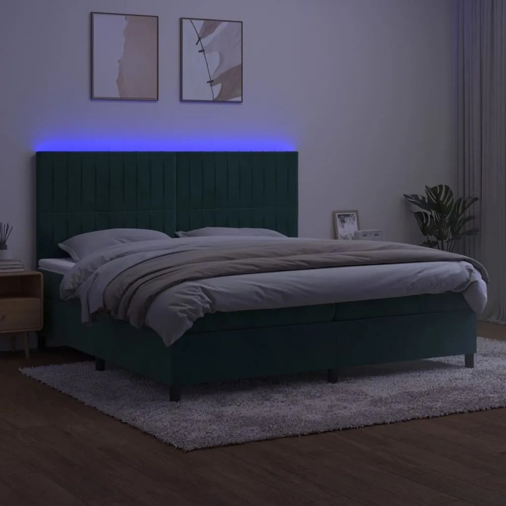 ΚΡΕΒΑΤΙ BOXSPRING ΜΕ ΣΤΡΩΜΑ &amp; LED ΣΚ. ΠΡΑΣΙΝΟ 200X200ΕΚ ΒΕΛΟΥΔΟ 3136266