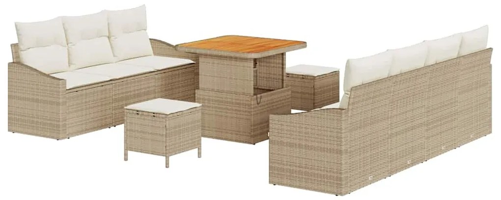 vidaXL Σετ Καναπέ Κήπου με μαξιλάρι 10 pcs Μπεζ Πολυ ράταν