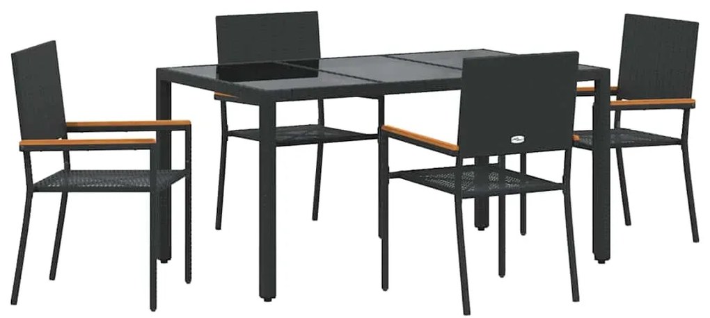 vidaXL Σέτ φαγητού για κήπο 5 pcs Μαύρο συνθετικό ρατάν