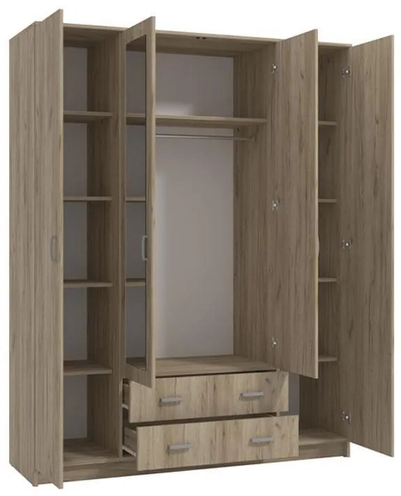 Ντουλάπα Hana 4Κ2FO Γκρί Δρύς 160x52x205 εκ. 160x52x205 εκ.