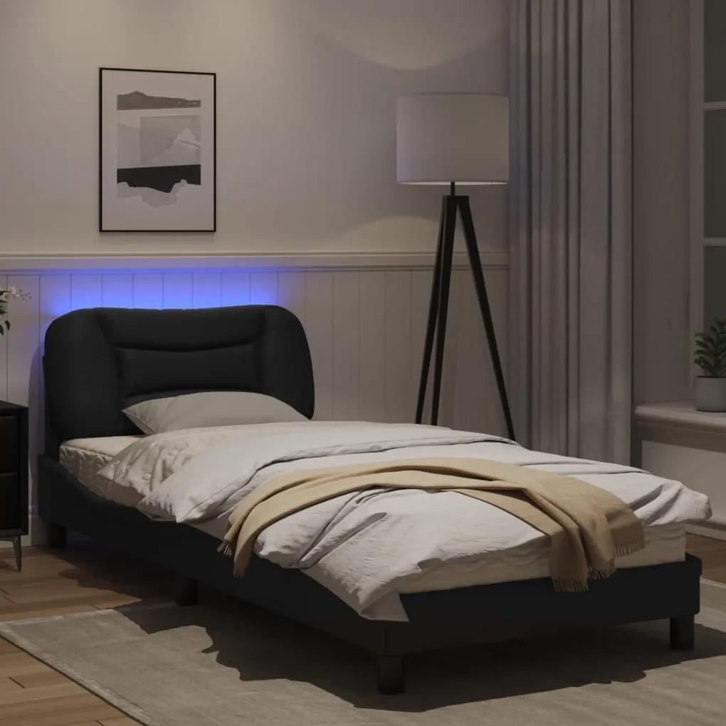 vidaXL Πλαίσιο Κρεβατιού με LED Μαύρο 80x190 εκ. Συνθετικό Δέρμα
