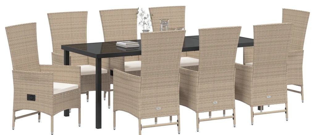 vidaXL Set κήπου 9 τεμάχια με μαξιλάρια , μπεζ, πολυ ράτταν.