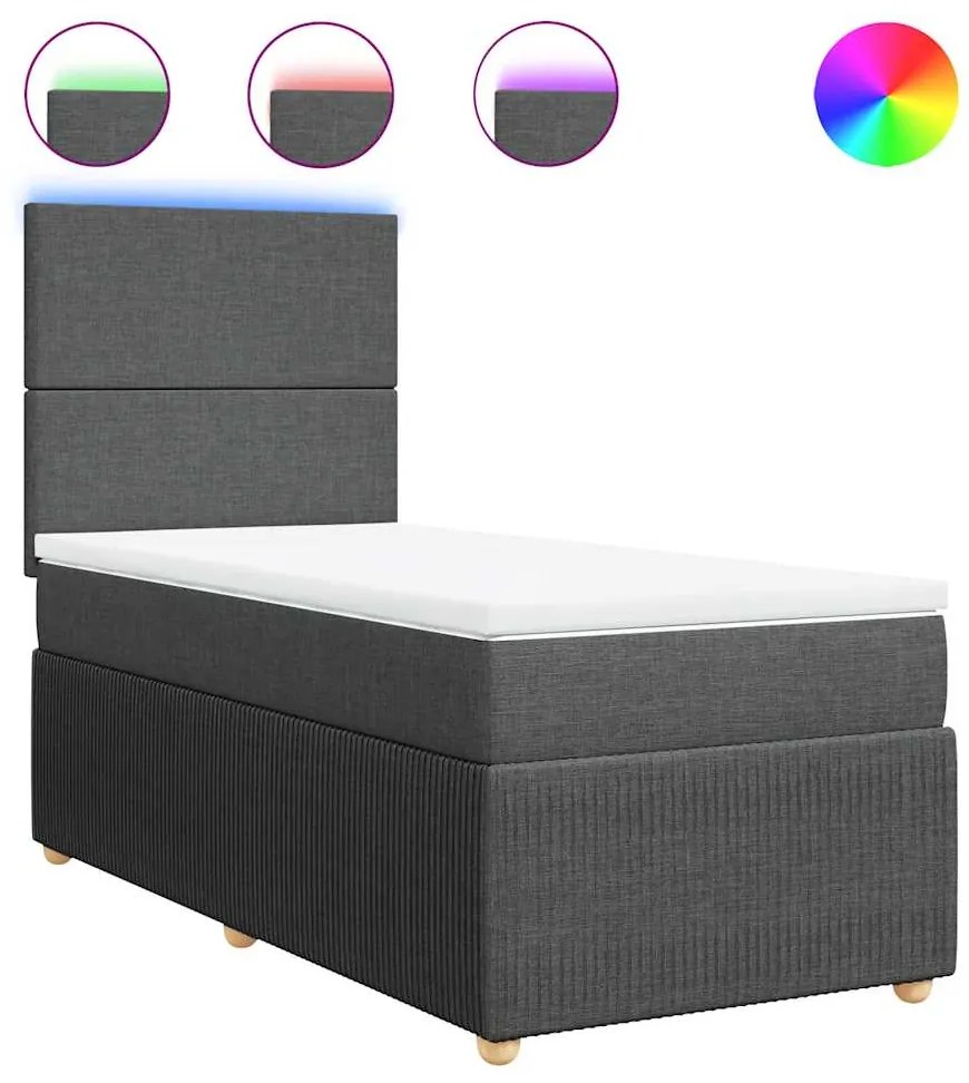 vidaXL Κρεβάτι Boxspring με Στρώμα Σκούρο Γκρι 100x200 εκ. Υφασμάτινο