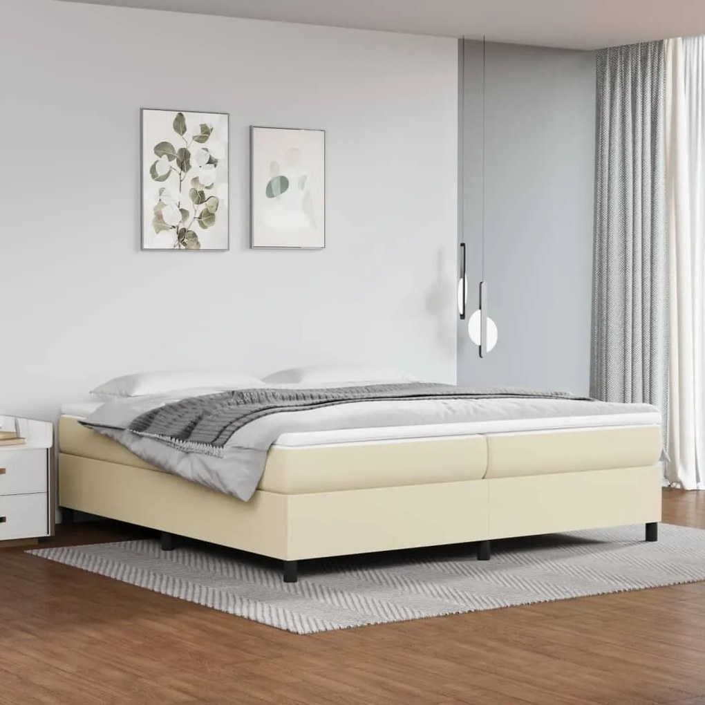 3144628 vidaXL Κρεβάτι Boxspring με Στρώμα Κρεμ 200x200 εκ. Συνθετικό Δέρμα Κρεμ, 1 Τεμάχιο