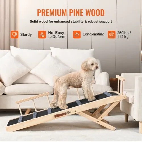 VEVOR Dog Ramp, Folding Pet Ramp for Bed, Adjustable Dog Ramp for Small, Large, Old Dogs &amp; Cats, Wooden Pet Ramp with 47.2&quot; Long Ramp, Adjustable from 13.8&quot; to 27.6&quot;, Suitable for Couch, Sofa, Car