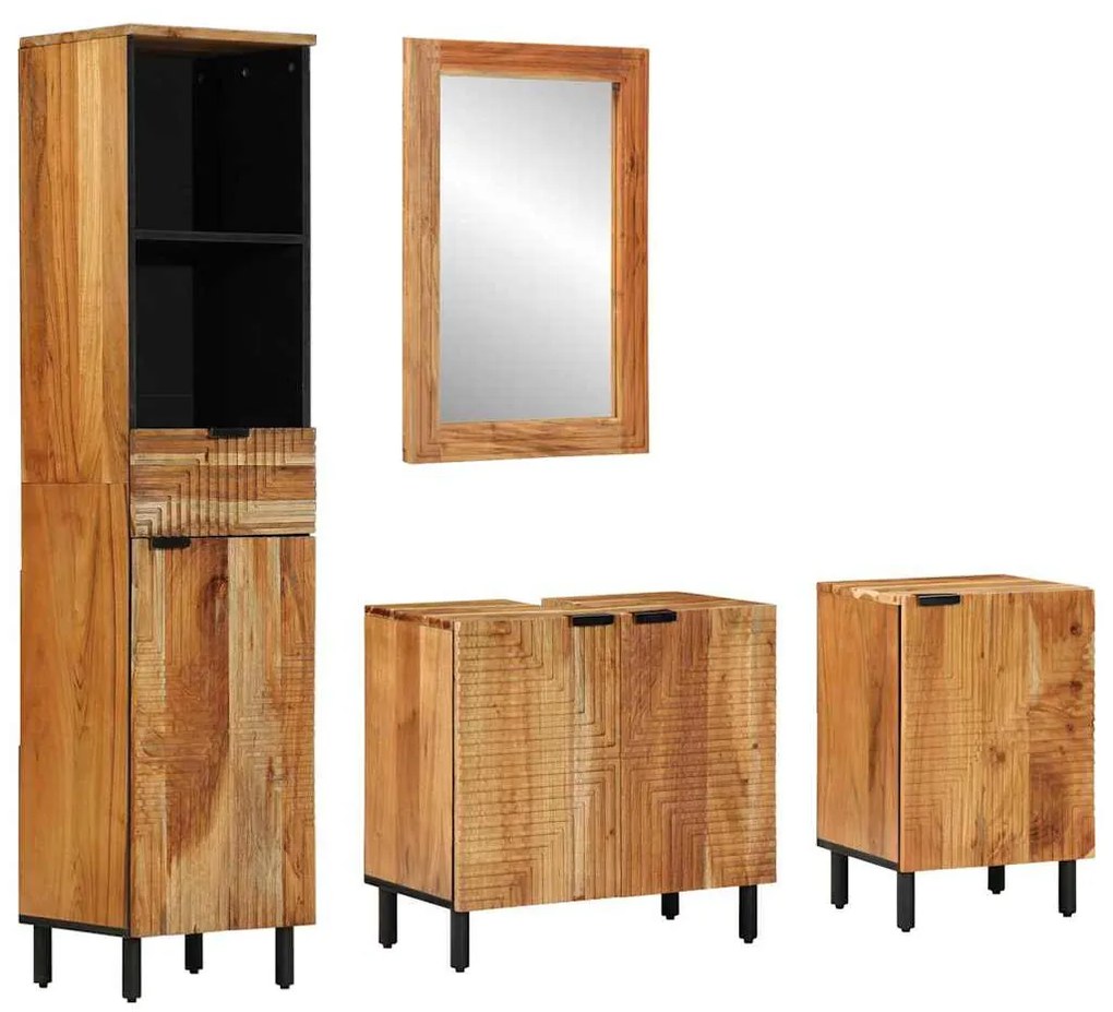 vidaXL Σετ Επίπλων Μπάνιου με συρτάρι 4 pcs Καφέ Μασίφ ξύλο ακακίας