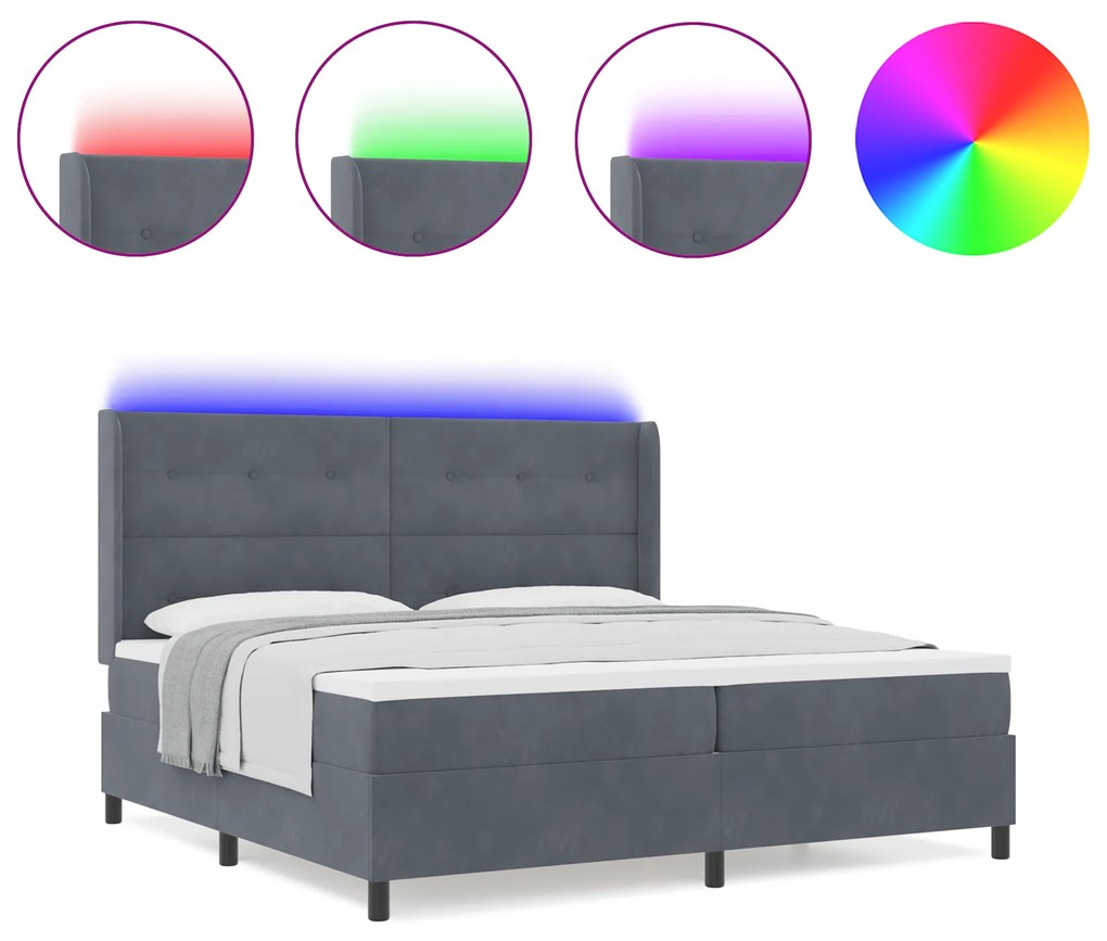 vidaXL Κρεβάτι με Στρώμα & LED Γκρι Σκοτεινό 200x200 εκ. Βελούδο