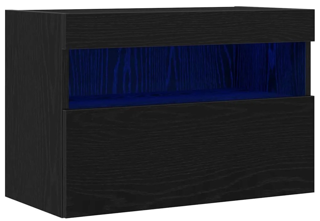 vidaXL Ντουλάπα Τοίχου για TV με Φωτιστικά LED Μαύρη Δρυς 60x30x40 εκ.