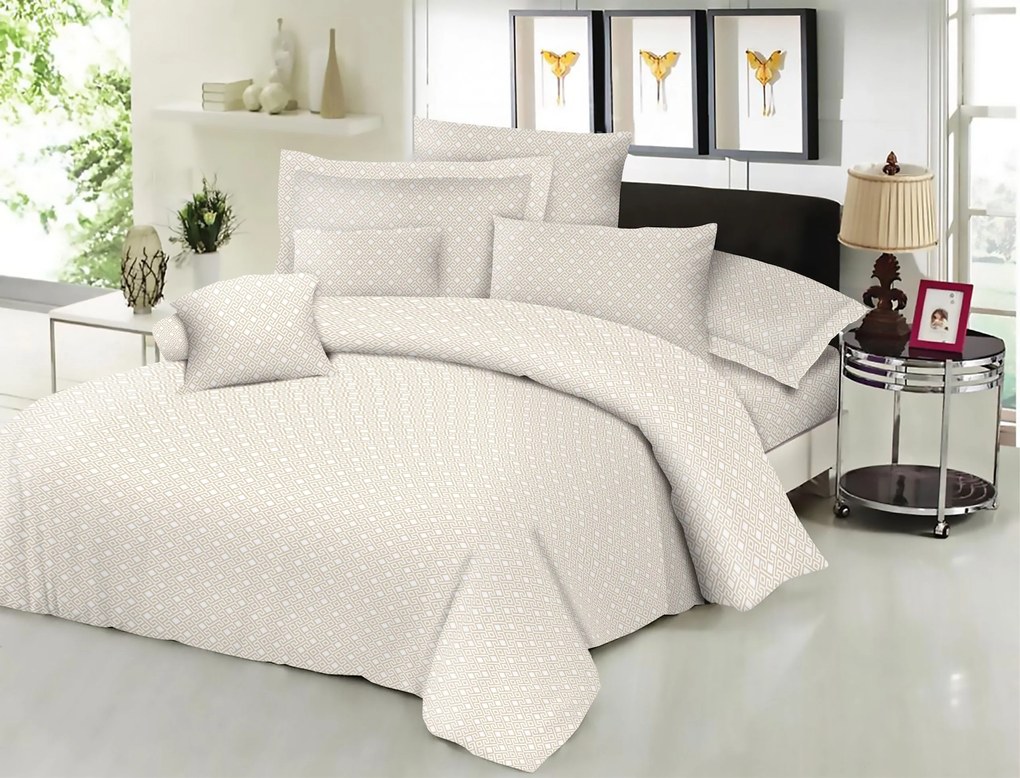 Σεντόνι Μεμονωμένο Polycotton Διπλό Με Λάστιχο 160x200+30εκ. Εμπριμέ Maze Beige Komvos Home 7011180-19F