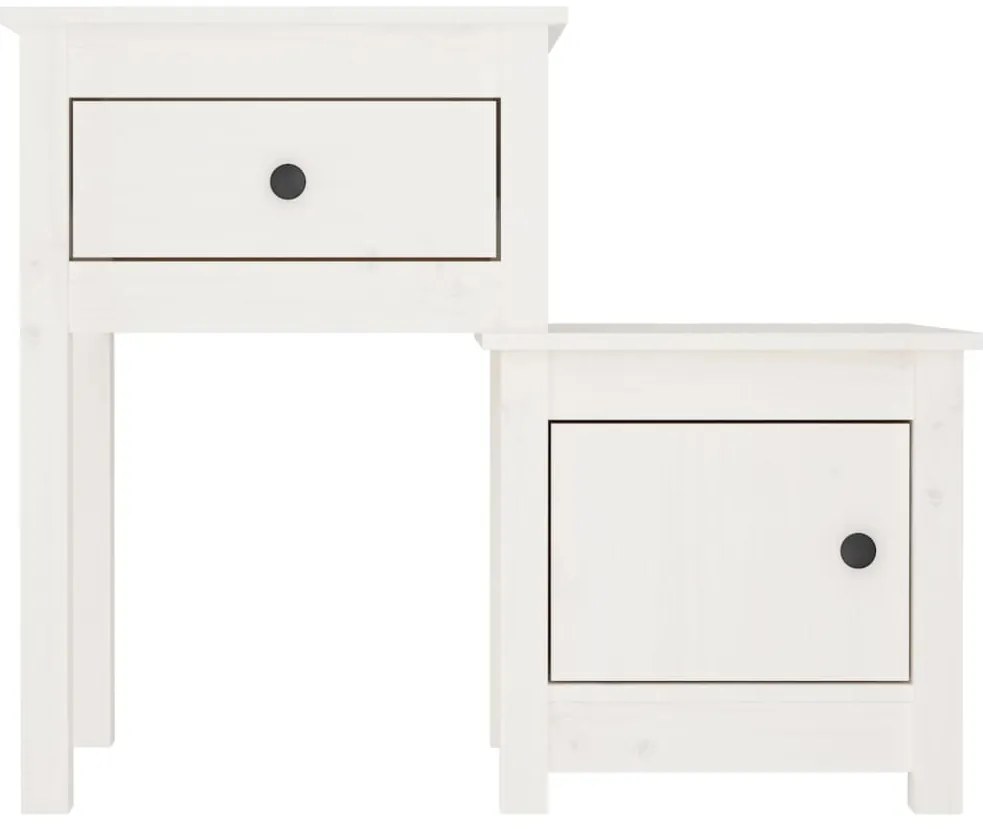 vidaXL Κομοδίνα 2 τεμ. Λευκά 79,5x38x65,5 εκ. από Μασίφ Ξύλο Πεύκου
