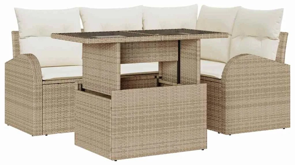 vidaXL Σετ Καναπέ Κήπου 5 pcs Μπεζ 100 x 55 x 73 εκ Πολυ ράταν
