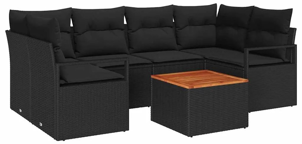 vidaXL Σετ Καναπέ Κήπου με μαξιλάρι 7 pcs Μαύρο Πολυ ράταν