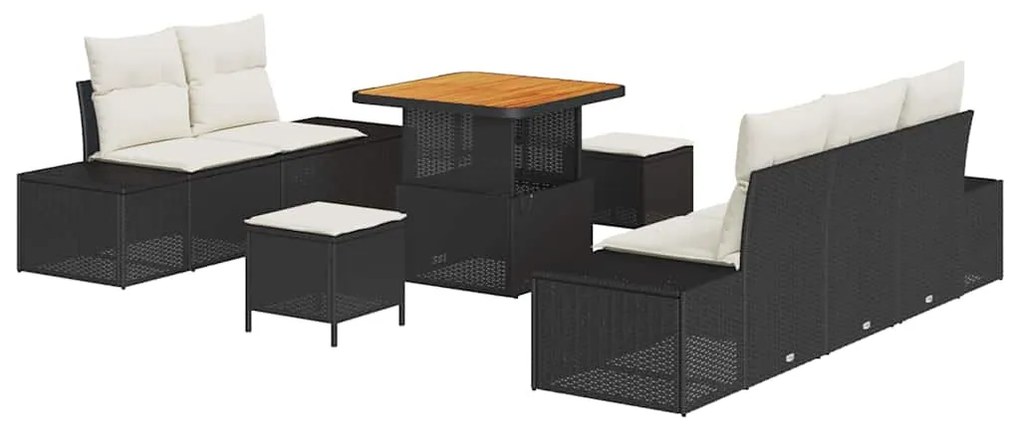 vidaXL Σετ Καναπέ Κήπου με μαξιλάρι 8 pcs Μαύρο, Κρέμα 80 x 80 x 71 cm