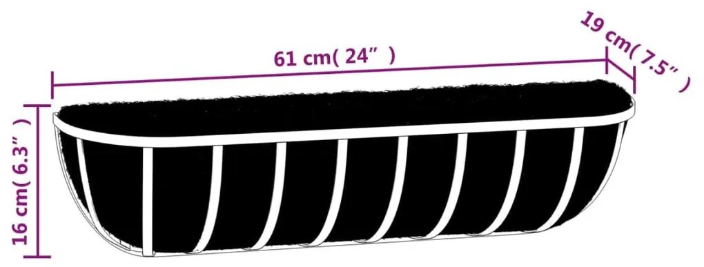 Ζαρντινιέρες Τοίχου 2 τεμ. Μαύρες 61 x 19 x 16 εκ. από Ατσάλι - Μαύρο