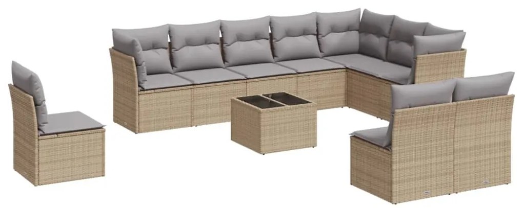 vidaXL Σαλόνι Κήπου Σετ 11 τεμ. Μπεζ Συνθετικό Ρατάν με Μαξιλάρια