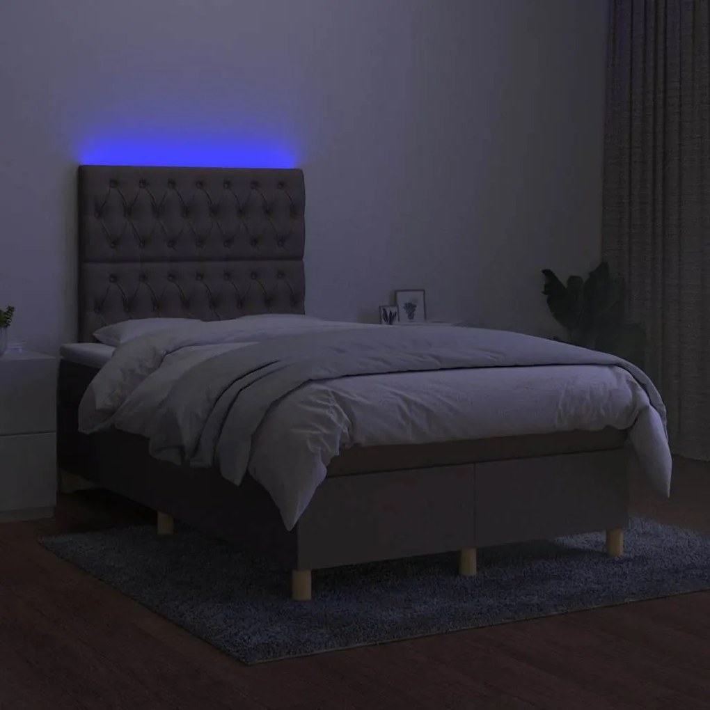 vidaXL Κρεβάτι Boxspring με Στρώμα & LED Taupe 120x190 εκ. Υφασμάτινο