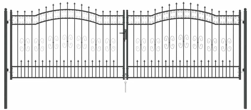 vidaXL Πύλη Φράχτη με Στρογγυλή Κορυφή Γκρι 404 x 125 εκ. Ατσάλι