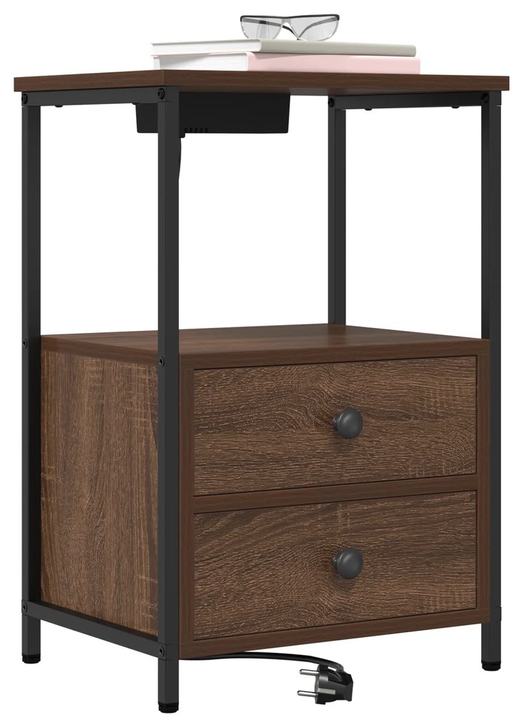 vidaXL Κομοδίνο με Σταθμό Φόρτισης 2 pcs Καφέ δρυς Επεξεργασμένο ξύλο