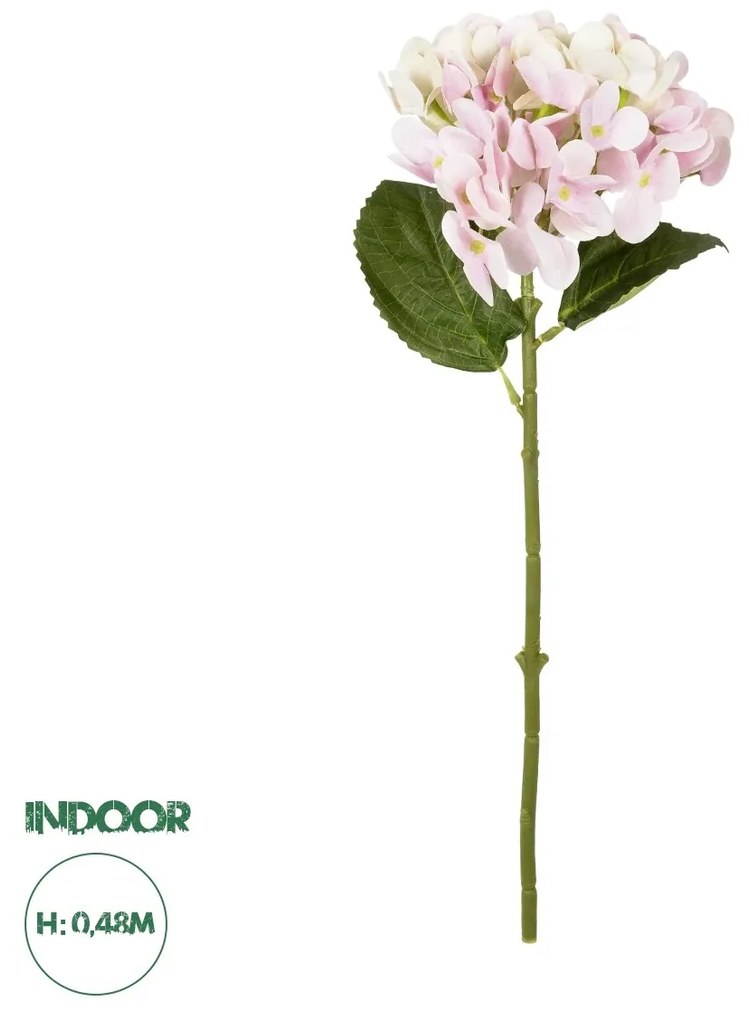 GloboStar® Artificial Garden PINK HYDRANGEA BRANCH 21318 Τεχνητό Διακοσμητικό Κλαδί Ροζ Ορτανσία Y48cm