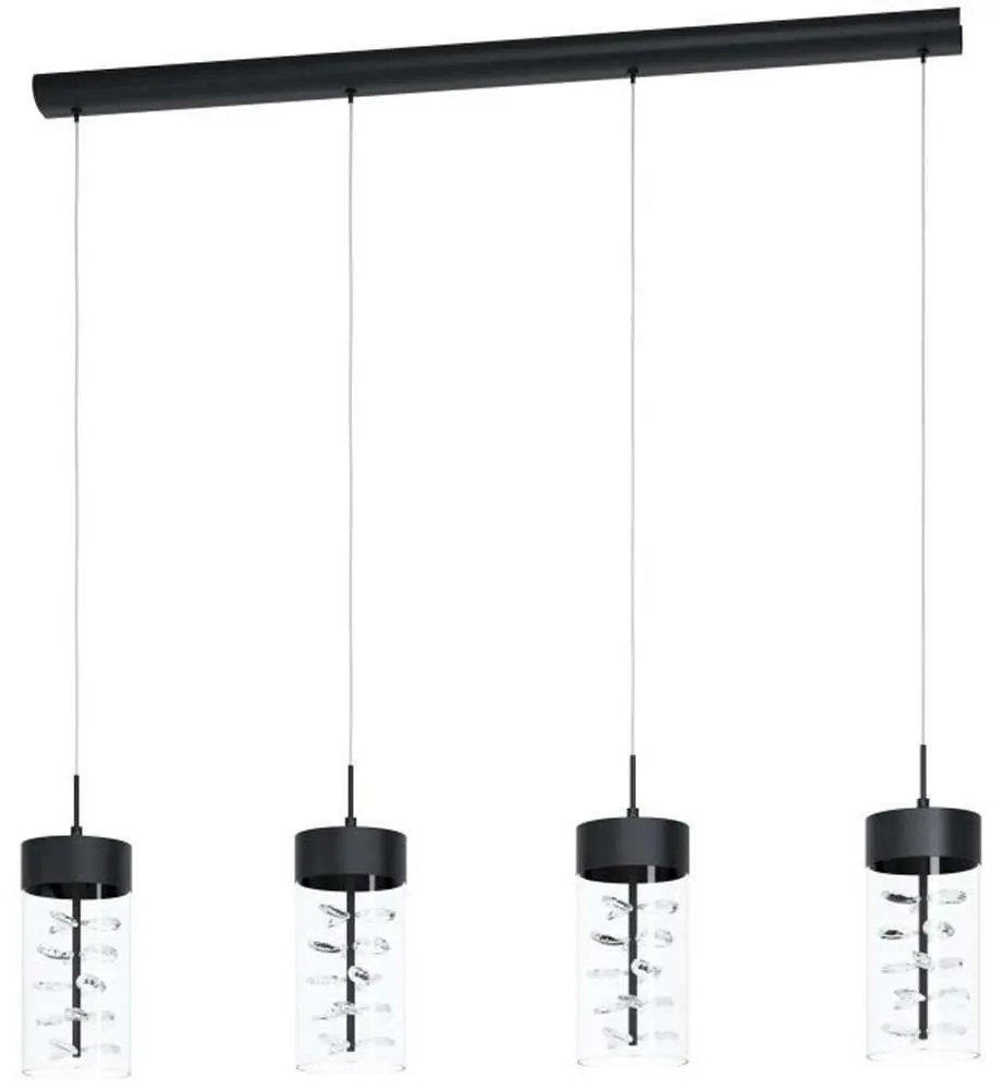 Φωτιστικό Οροφής - Ράγα 39737 Cabeloza Led/4 Κρύσταλλο Black Eglo Metal, Glass