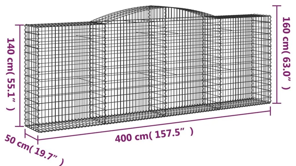 vidaXL Συρματοκιβώτια Τοξωτά 8 τεμ. 400x50x140/160 εκ. Γαλβαν. Ατσάλι