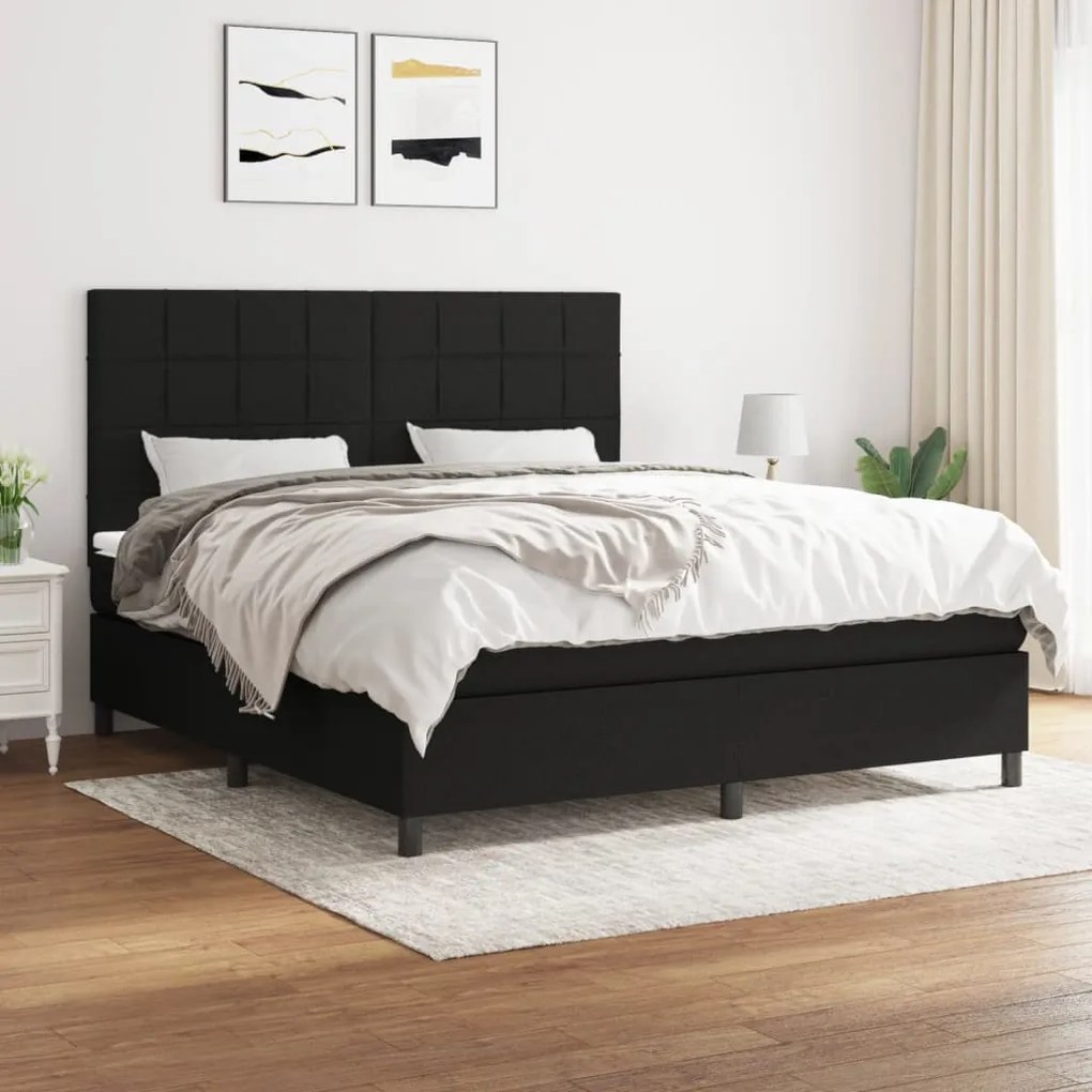 vidaXL Κρεβάτι Boxspring με Στρώμα Μαύρο 180x200 εκ. Υφασμάτινο