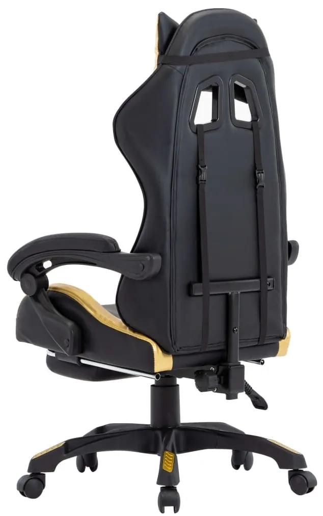 Καρέκλα Racing με Υποπόδιο Χρυσή/Μαύρη από Συνθετικό Δέρμα - Χρυσό
