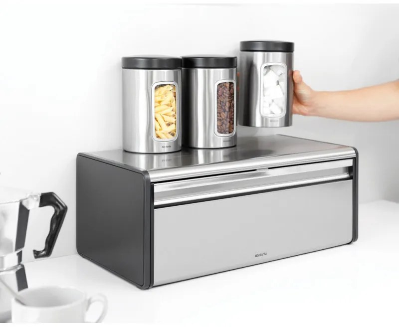 Κουτί ψωμιού Brabantia Fall Front 646848, 18 l, 46,5x25 cm, Επιτοίχια τοποθέτηση, Inox
