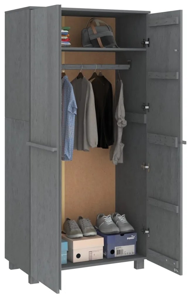vidaXL Ντουλάπα HAMAR Σκ. Γκρι 89 x 50 x 180 εκ. από Μασίφ Ξύλο Πεύκου